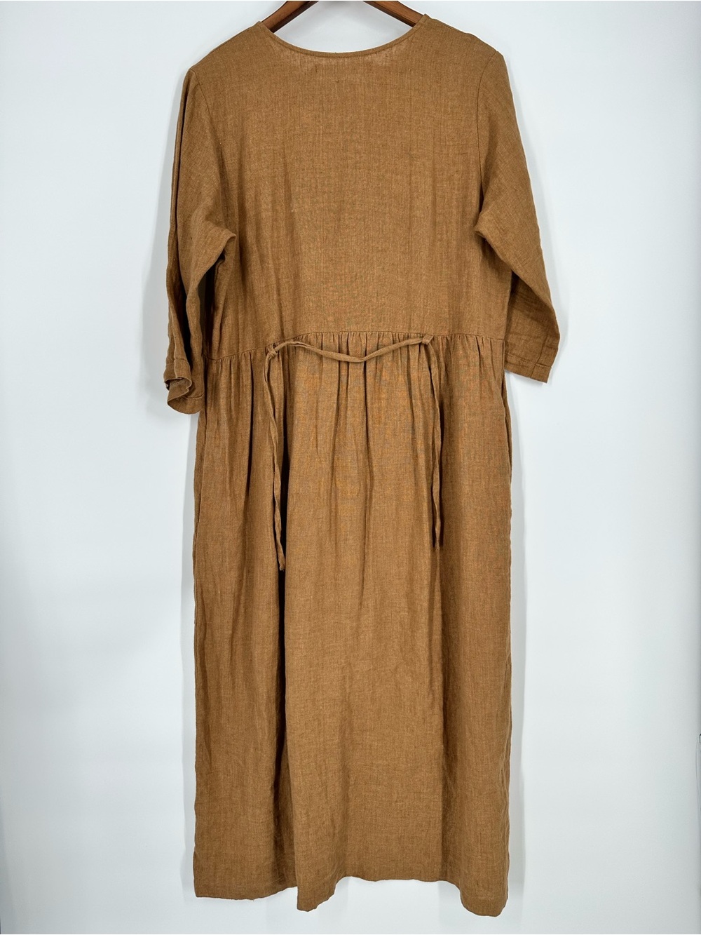 PYNE & SMITH European Flax Linen No.14 Full Length Pocket Dress Caramel Size L - Picture 2 of 16